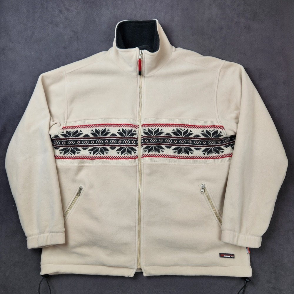 F.LLI Campagnolo Nordic Ski Sweater Mens XL‎ White Snowflake Fair Isle Full Zip